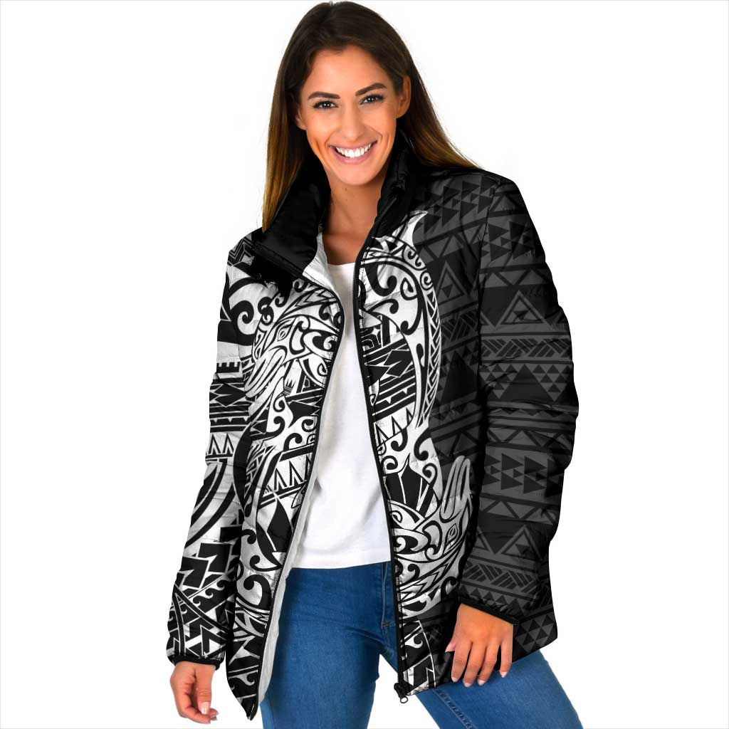 White Couple Dolphins Maori Polynesian Style Padded Jacket LT9 Women White - Polynesian Pride