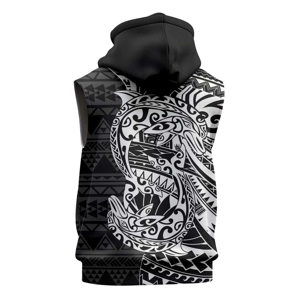 White Couple Dolphins Maori Polynesian Style Sleeveless Zip Hoodie LT9 - Polynesian Pride