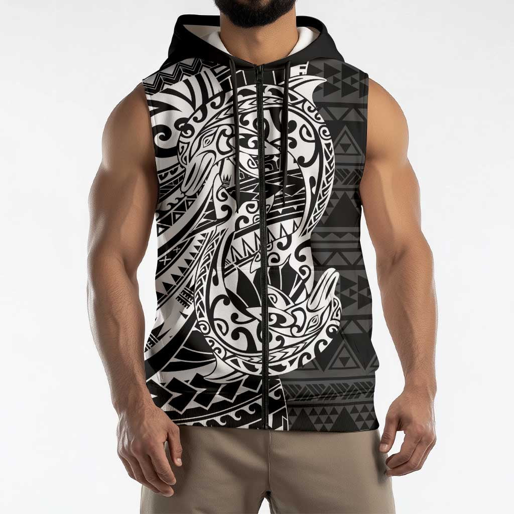 White Couple Dolphins Maori Polynesian Style Sleeveless Zip Hoodie LT9 - Polynesian Pride