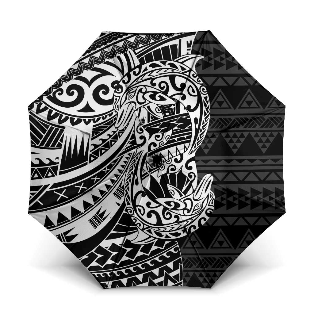 White Couple Dolphins Maori Polynesian Style Umbrella LT9 One Size Folded 11.42 inch Opened Diameter 37.4 inch White - Polynesian Pride