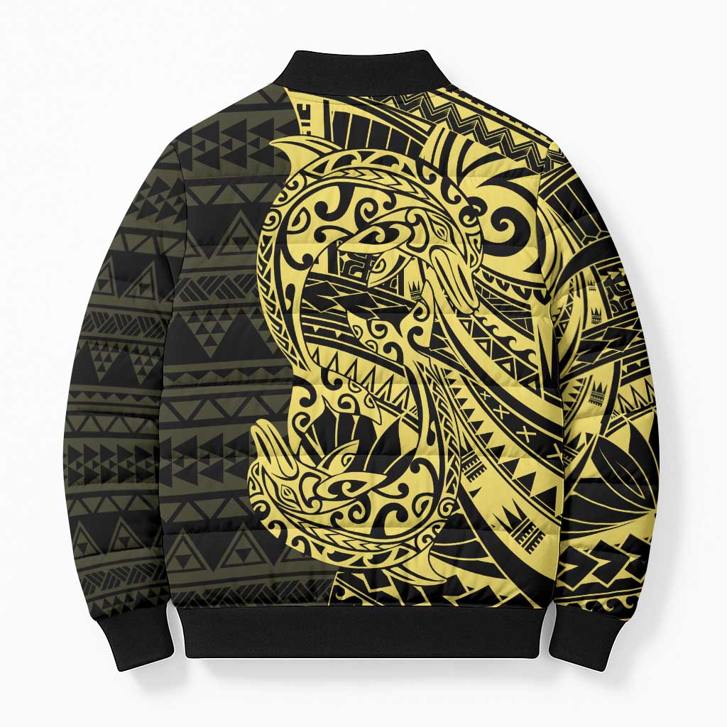 Yellow Couple Dolphins Maori Polynesian Style Bomber Puffer Jacket LT9 - Polynesian Pride
