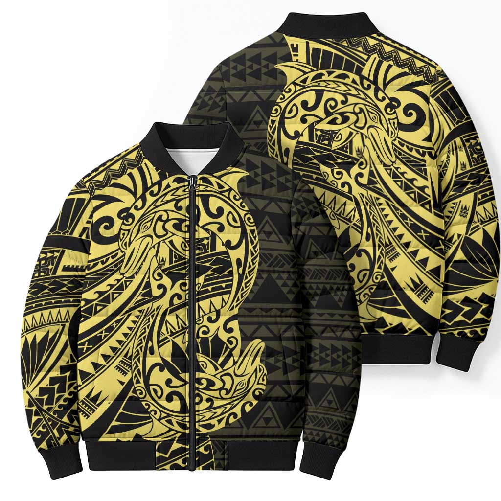 Yellow Couple Dolphins Maori Polynesian Style Bomber Puffer Jacket LT9 - Polynesian Pride