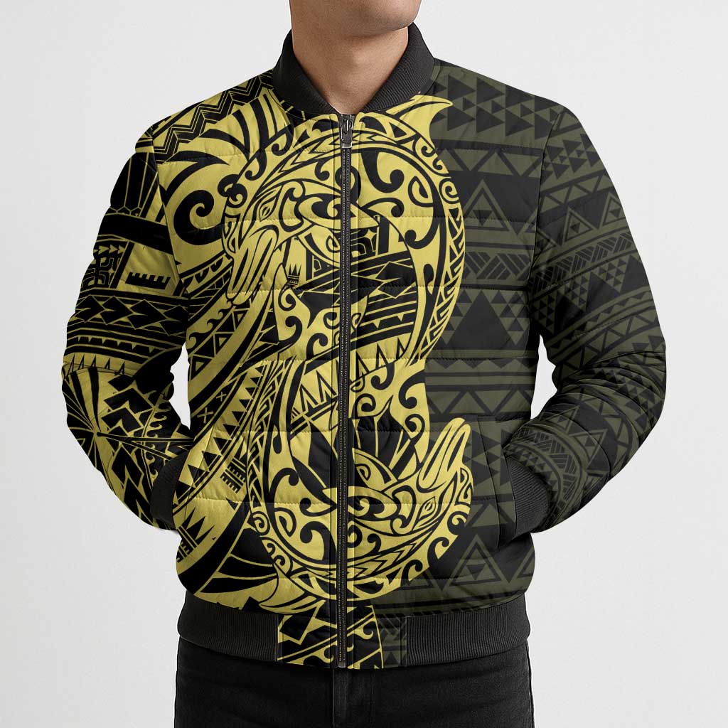 Yellow Couple Dolphins Maori Polynesian Style Bomber Puffer Jacket LT9 - Polynesian Pride