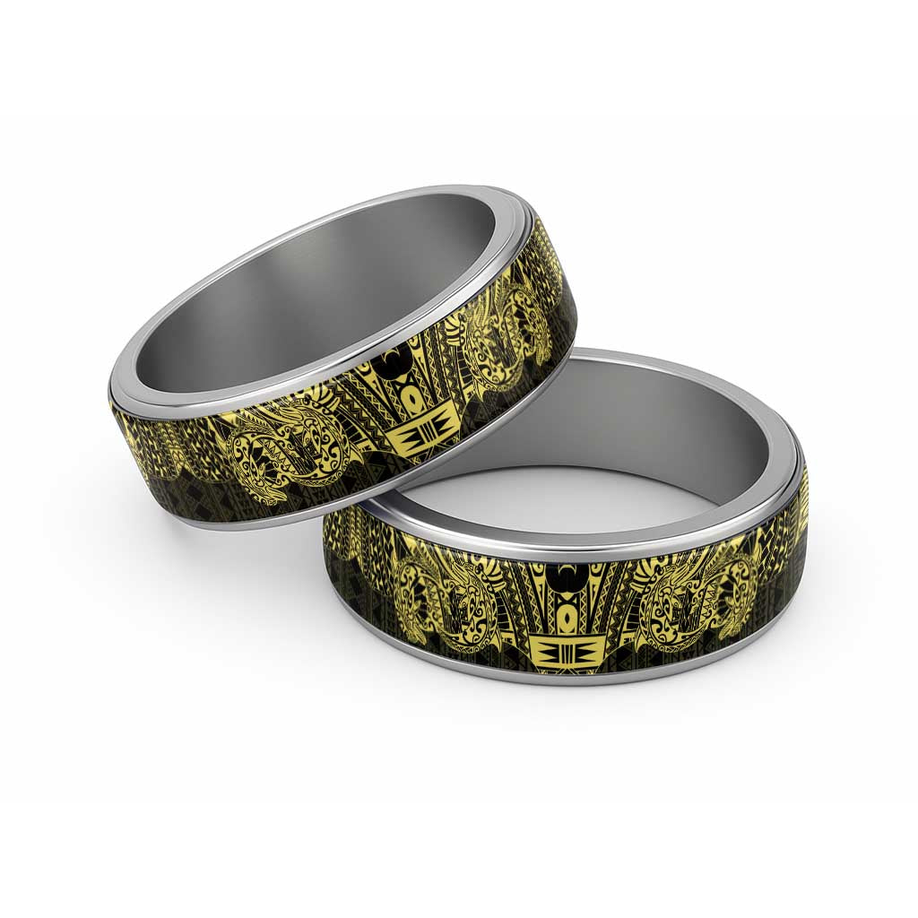 Yellow Couple Dolphins Maori Polynesian Style Classic Ring - Polynesian Pride