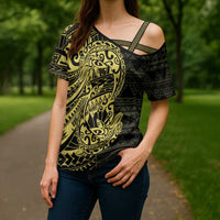 Yellow Couple Dolphins Maori Polynesian Style Cross Shoulder Shirt - Polynesian Pride