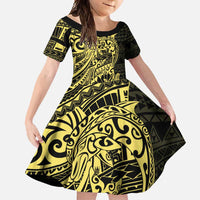 Yellow Couple Dolphins Maori Polynesian Style Family Matching Mermaid Dress and Hawaiian Shirt LT9 Daughter's Dress Yellow - Polynesian Pride