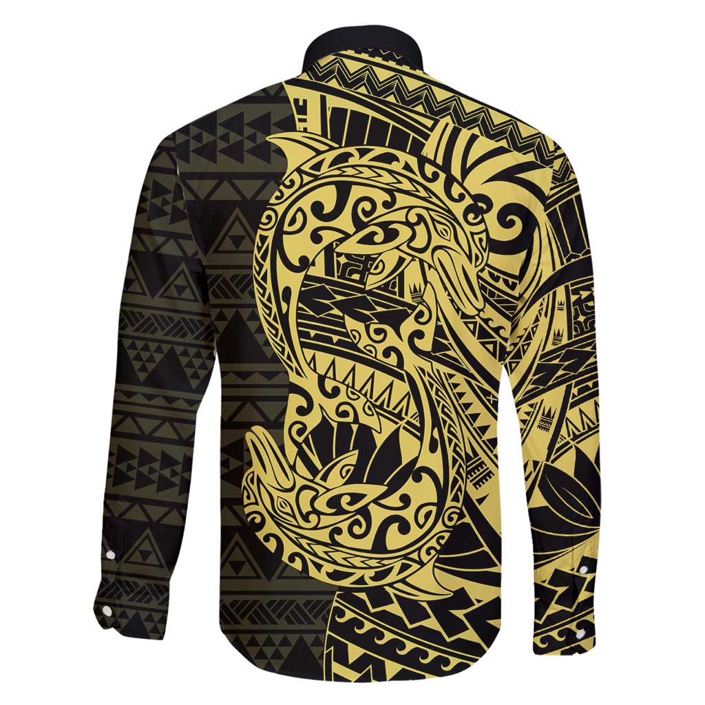 Yellow Couple Dolphins Maori Polynesian Style Family Matching Mermaid Dress and Hawaiian Shirt LT9 - Polynesian Pride
