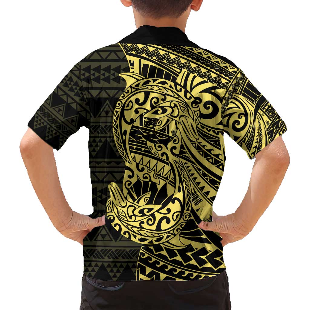 Yellow Couple Dolphins Maori Polynesian Style Family Matching Off Shoulder Short Dress and Hawaiian Shirt LT9 - Polynesian Pride