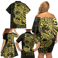 Yellow Couple Dolphins Maori Polynesian Style Family Matching Off Shoulder Short Dress and Hawaiian Shirt LT9 - Polynesian Pride