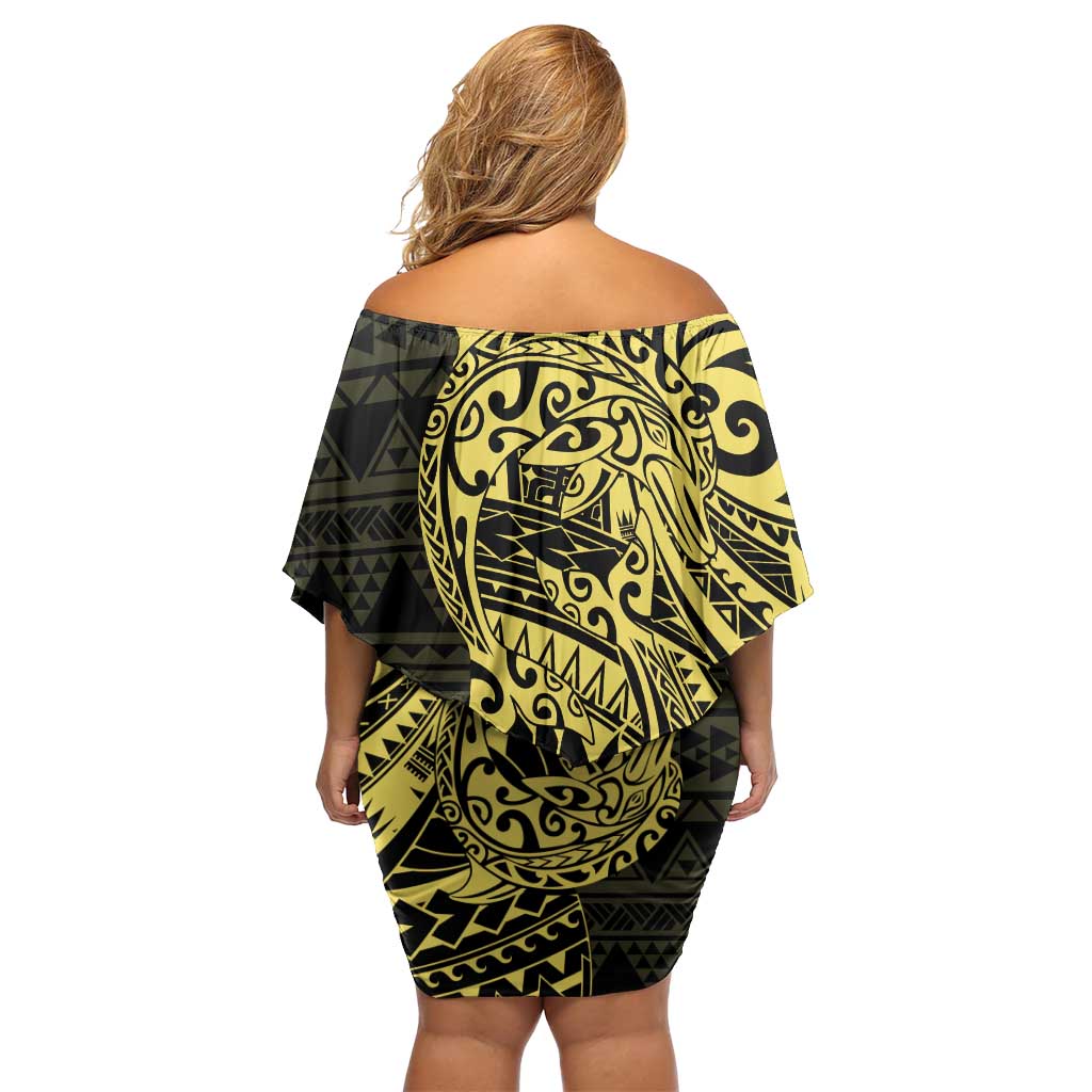 Yellow Couple Dolphins Maori Polynesian Style Family Matching Off Shoulder Short Dress and Hawaiian Shirt LT9 - Polynesian Pride