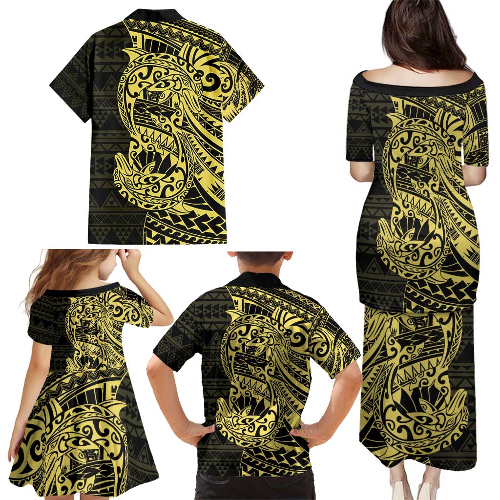 Yellow Couple Dolphins Maori Polynesian Style Family Matching Puletasi and Hawaiian Shirt LT9 - Polynesian Pride