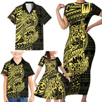 Yellow Couple Dolphins Maori Polynesian Style Family Matching Short Sleeve Bodycon Dress and Hawaiian Shirt LT9 - Polynesian Pride