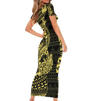 Yellow Couple Dolphins Maori Polynesian Style Family Matching Short Sleeve Bodycon Dress and Hawaiian Shirt LT9 - Polynesian Pride