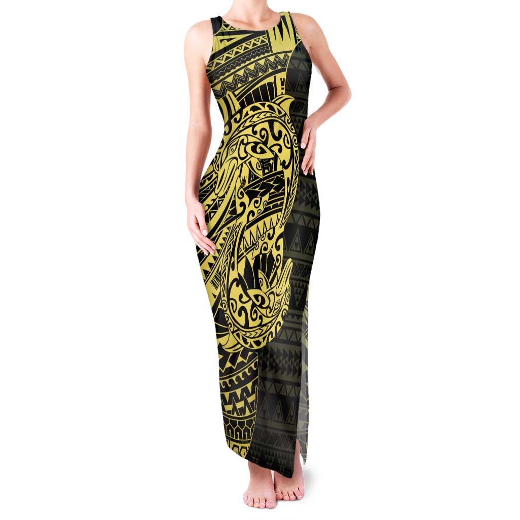 Yellow Couple Dolphins Maori Polynesian Style Family Matching Tank Maxi Dress and Hawaiian Shirt LT9 Mom's Dress Yellow - Polynesian Pride