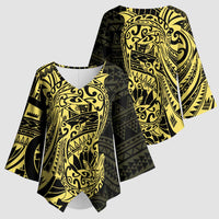 Yellow Couple Dolphins Maori Polynesian Style Kimono Sleeve Blouse LT9 - Polynesian Pride