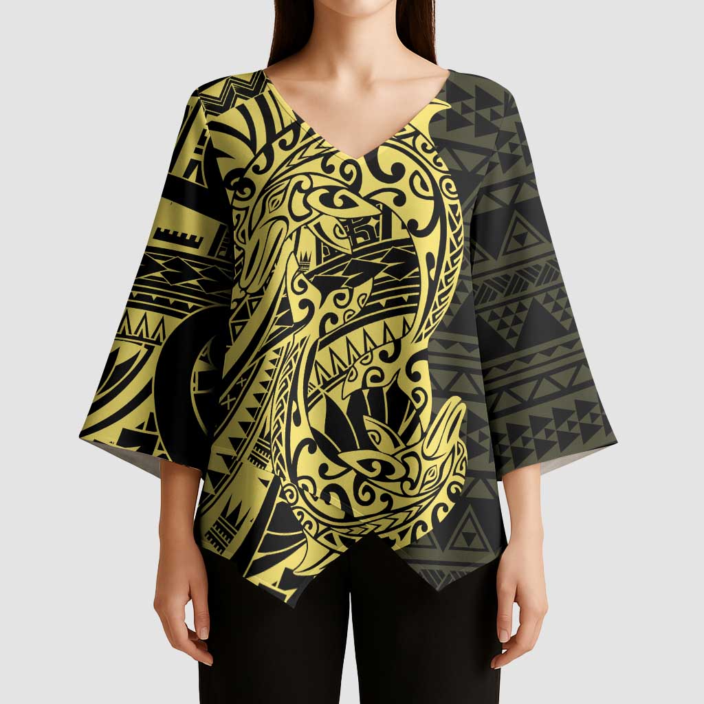 Yellow Couple Dolphins Maori Polynesian Style Kimono Sleeve Blouse LT9 - Polynesian Pride