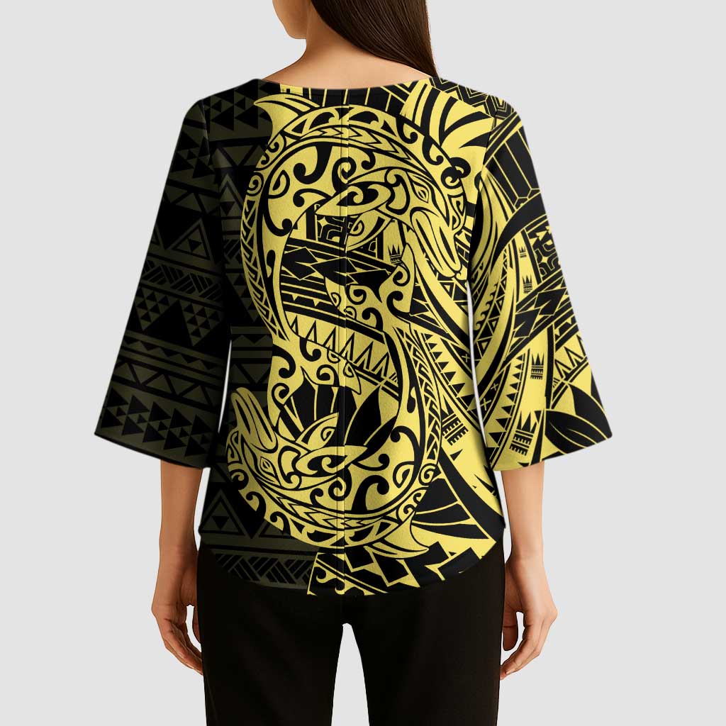 Yellow Couple Dolphins Maori Polynesian Style Kimono Sleeve Blouse LT9 - Polynesian Pride