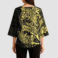 Yellow Couple Dolphins Maori Polynesian Style Kimono Sleeve Blouse LT9 - Polynesian Pride