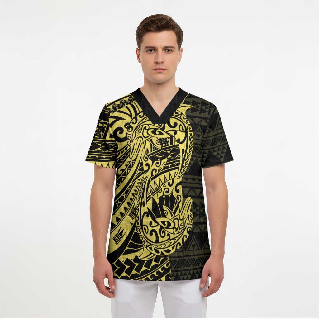 Yellow Couple Dolphins Maori Polynesian Style Scrub Top - Polynesian Pride