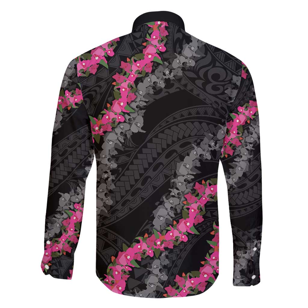 Guam Bougainvillea Lei Family Matching Long Sleeve Bodycon Dress and Hawaiian Shirt Chamorro Tribal Pattern LT9 - Polynesian Pride