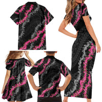 Guam Bougainvillea Lei Family Matching Short Sleeve Bodycon Dress and Hawaiian Shirt Chamorro Tribal Pattern LT9 - Polynesian Pride