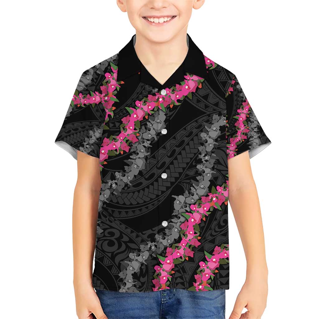 Guam Bougainvillea Lei Family Matching Short Sleeve Bodycon Dress and Hawaiian Shirt Chamorro Tribal Pattern LT9 Son's Shirt Black - Polynesian Pride