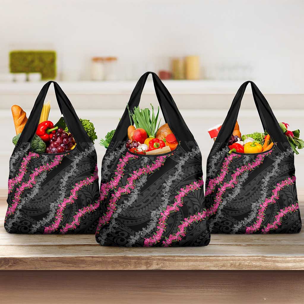 Guam Bougainvillea Lei Grocery Bag Chamorro Tribal Pattern