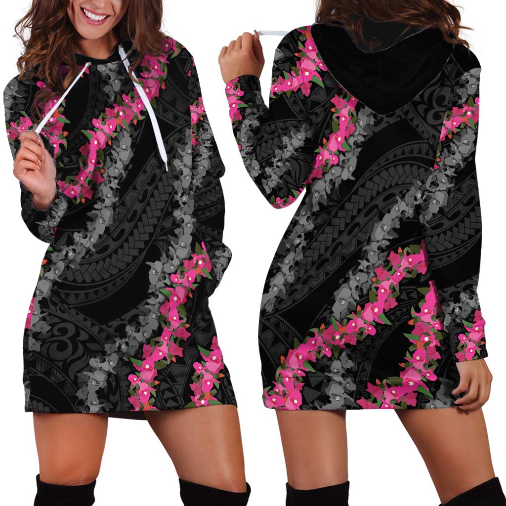 Guam Bougainvillea Lei Hoodie Dress Chamorro Tribal Pattern