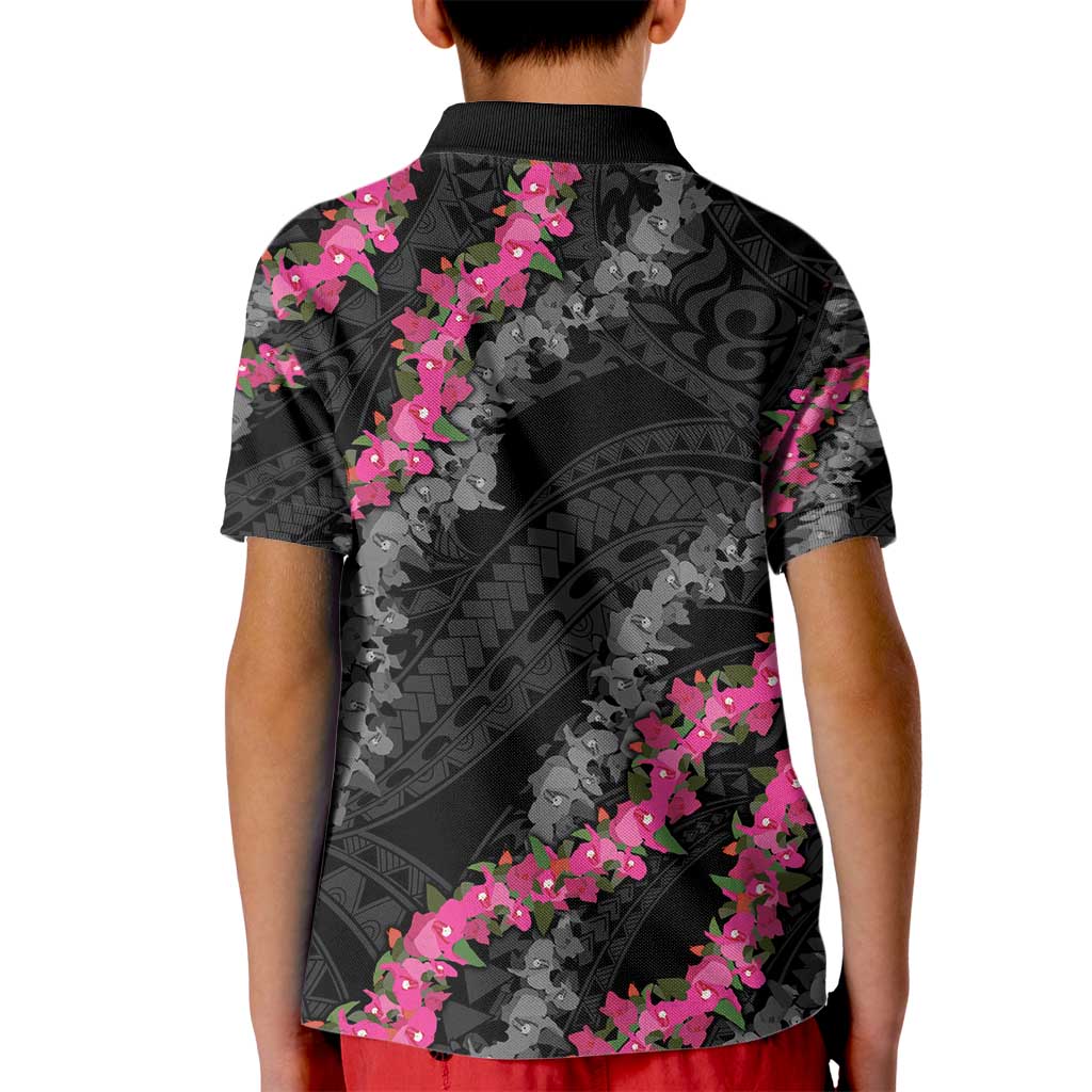 Guam Bougainvillea Lei Kid Polo Shirt Chamorro Tribal Pattern