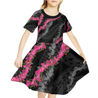 Guam Bougainvillea Lei Kid Short Sleeve Dress Chamorro Tribal Pattern