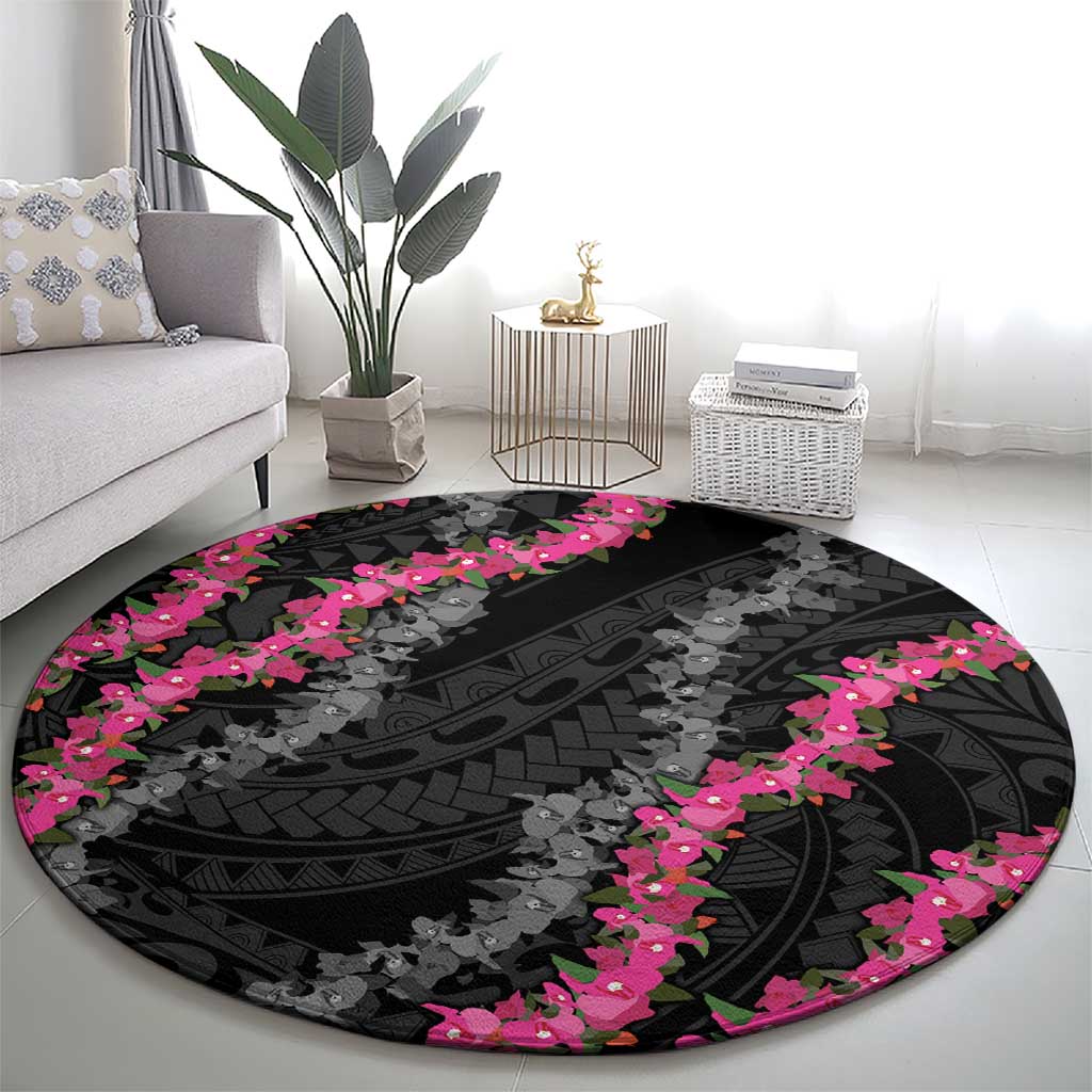 Guam Bougainvillea Lei Round Carpet Chamorro Tribal Pattern LT9 - Polynesian Pride
