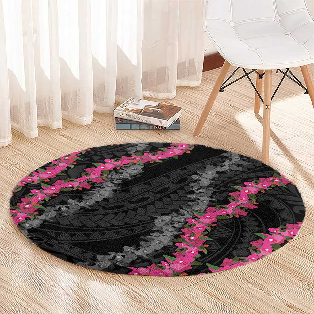 Guam Bougainvillea Lei Round Carpet Chamorro Tribal Pattern LT9 - Polynesian Pride