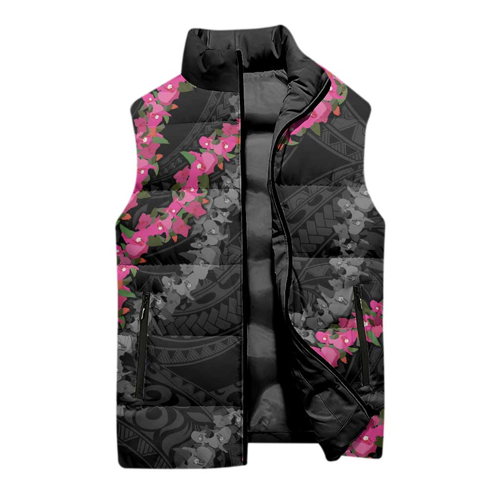 Guam Bougainvillea Lei Sleeveless Puffer Jacket Chamorro Tribal Pattern - Polynesian Pride