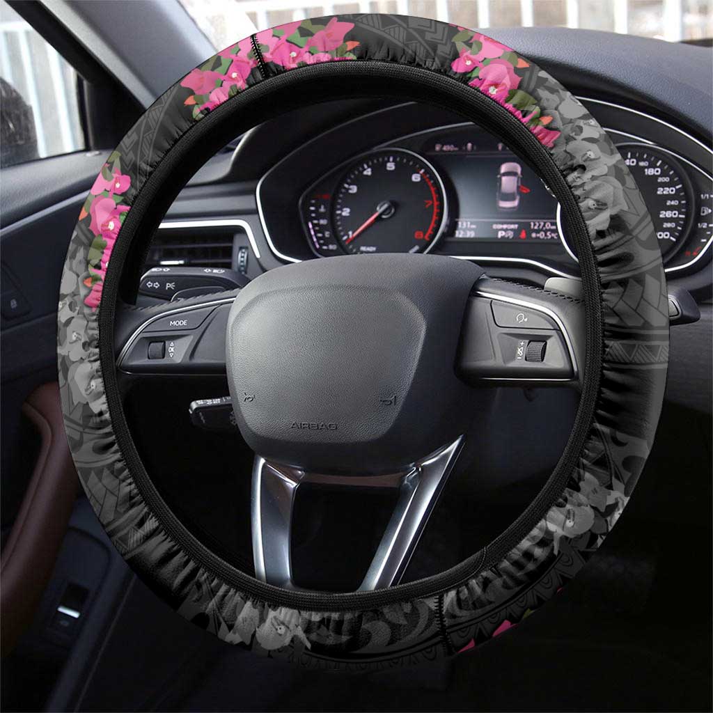 Guam Bougainvillea Lei Steering Wheel Cover Chamorro Tribal Pattern