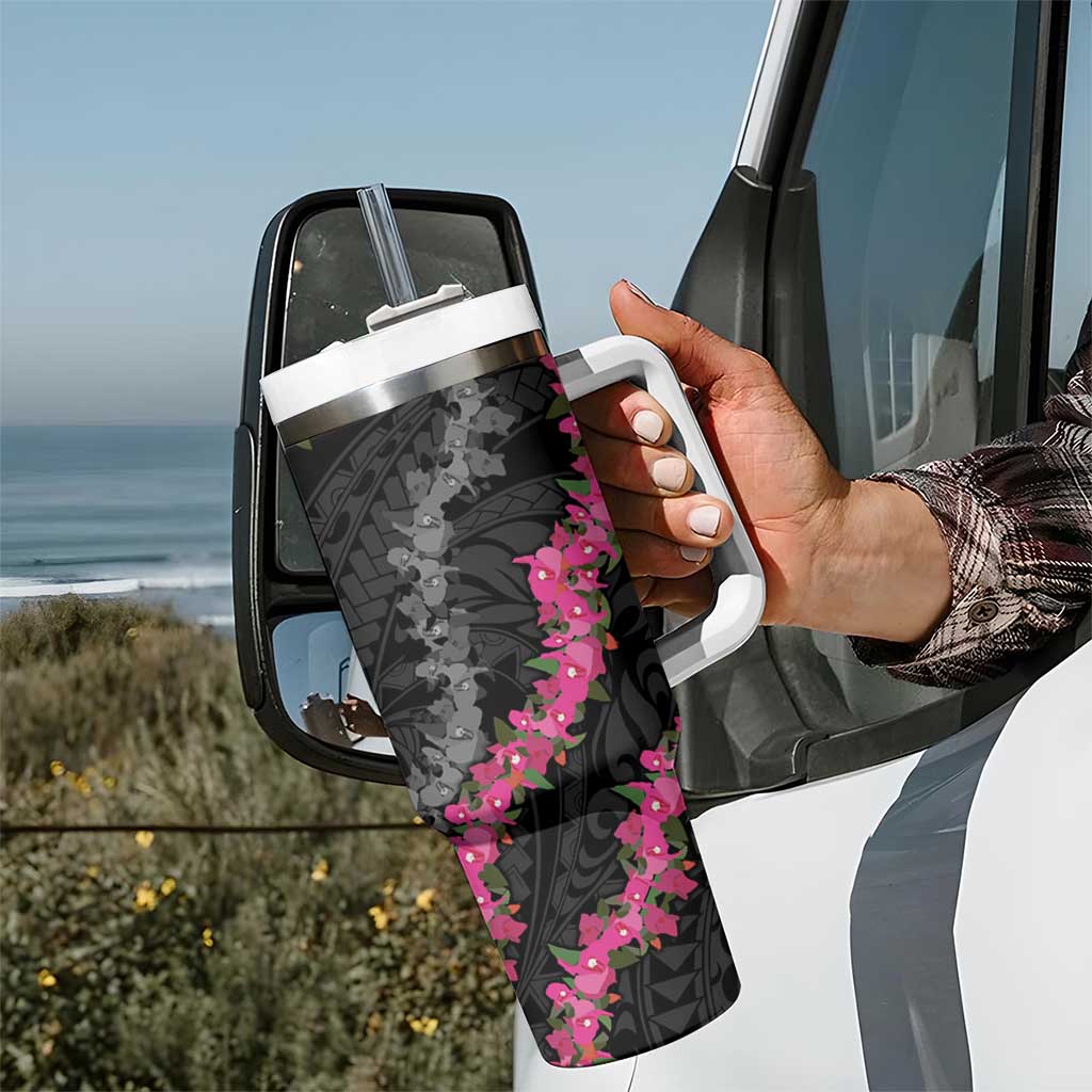 Guam Bougainvillea Lei Tumbler With Handle Chamorro Tribal Pattern