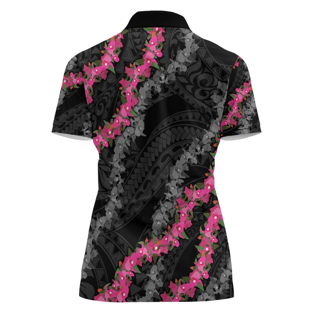 Guam Bougainvillea Lei Women Polo Shirt Chamorro Tribal Pattern LT9 - Polynesian Pride