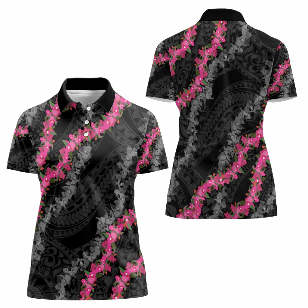 Guam Bougainvillea Lei Women Polo Shirt Chamorro Tribal Pattern LT9 - Polynesian Pride