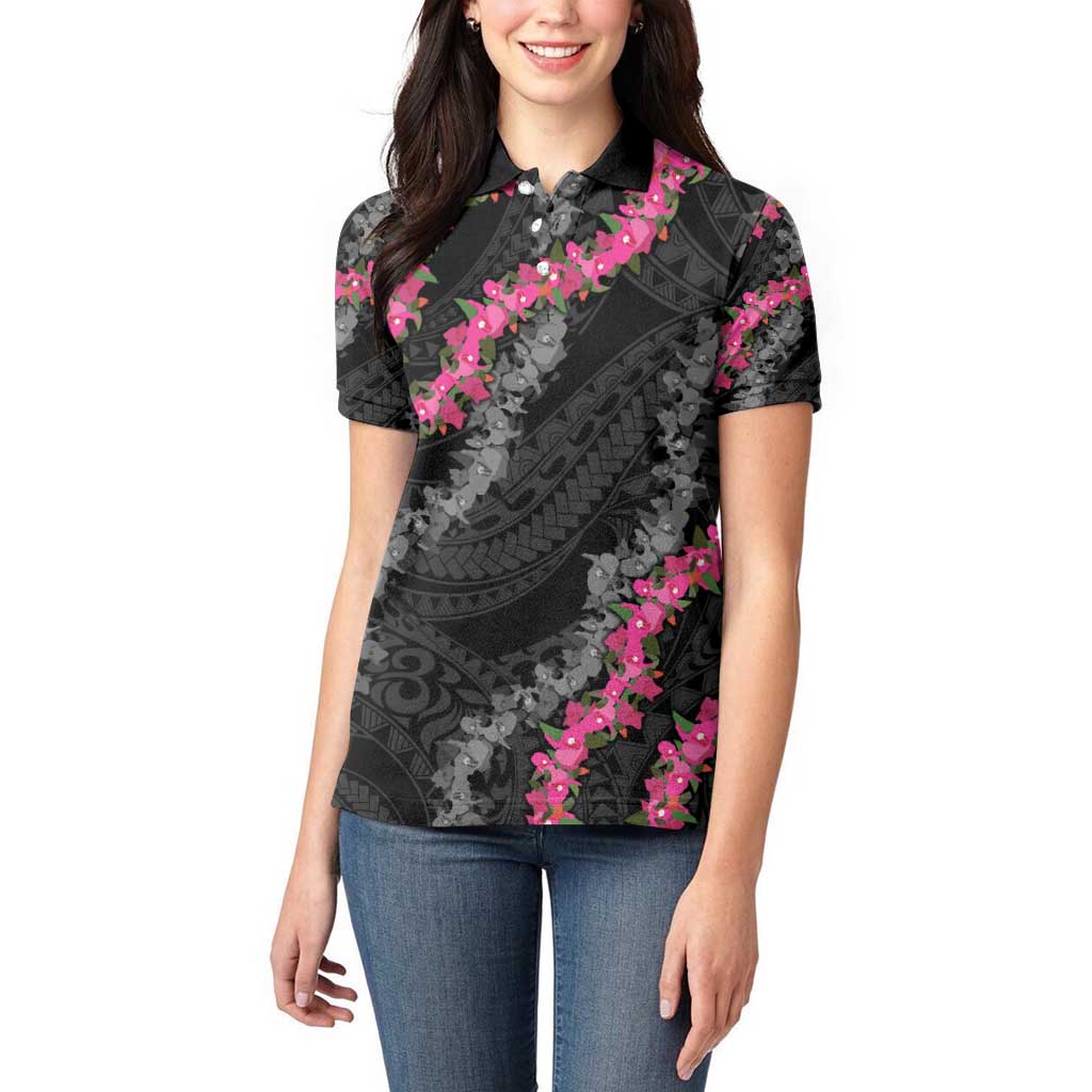 Guam Bougainvillea Lei Women Polo Shirt Chamorro Tribal Pattern LT9 - Polynesian Pride