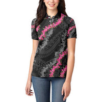Guam Bougainvillea Lei Women Polo Shirt Chamorro Tribal Pattern LT9 - Polynesian Pride