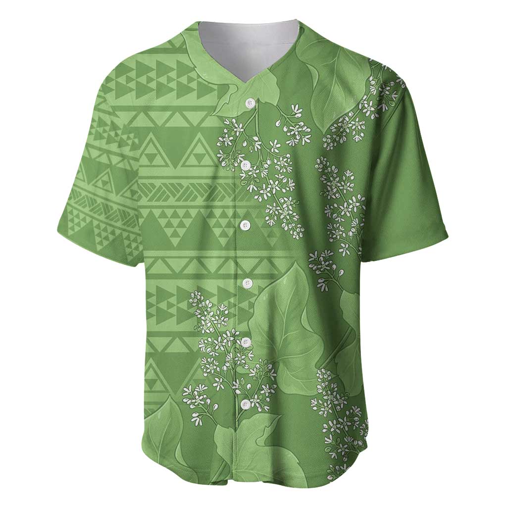Hawaii Molokai Island Kukui Nut Flowers Baseball Jersey Tribal Kakau Pattern LT9 Green - Polynesian Pride