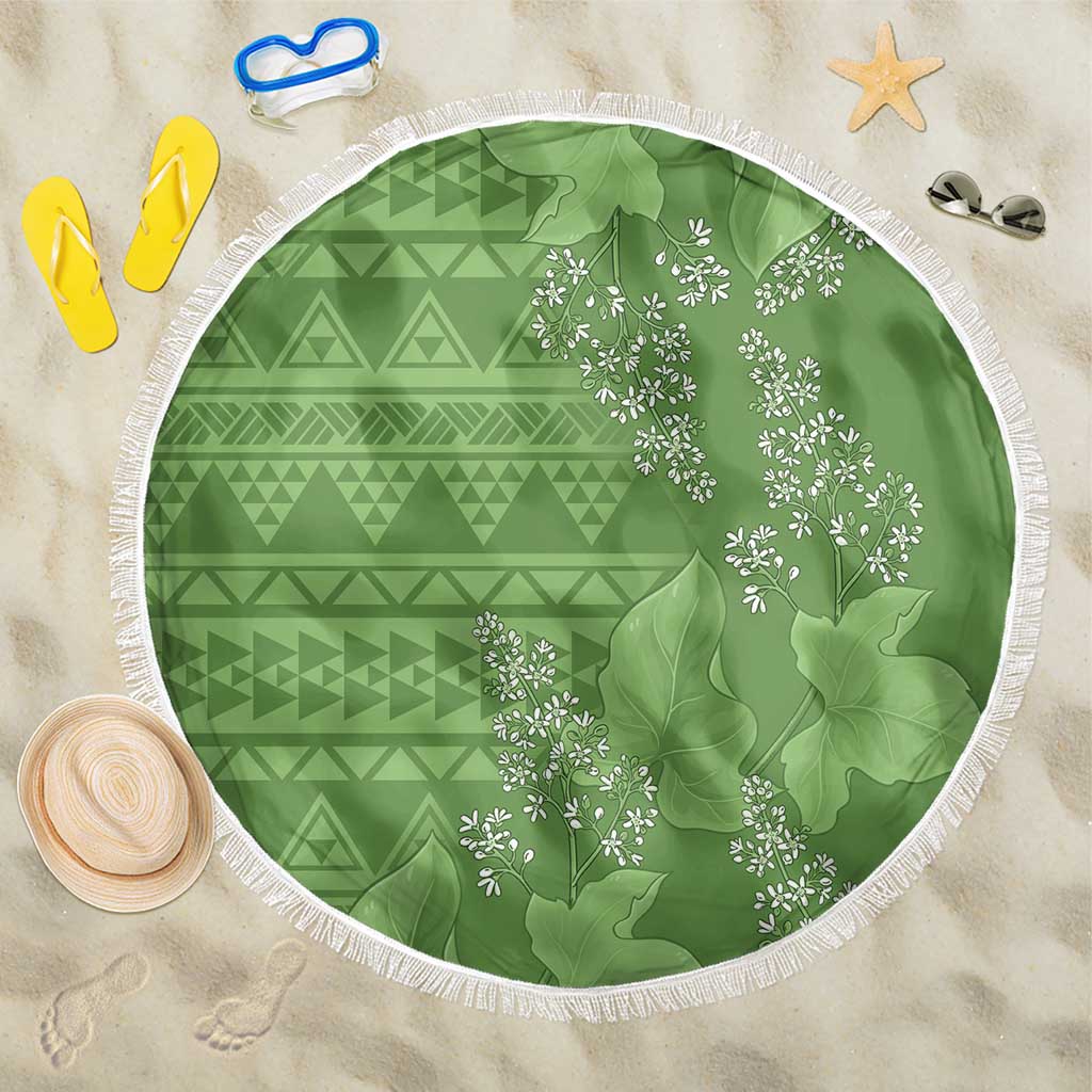 Hawaii Molokai Island Kukui Nut Flowers Beach Blanket Tribal Kakau Pattern LT9 One Size 150cm Green - Polynesian Pride