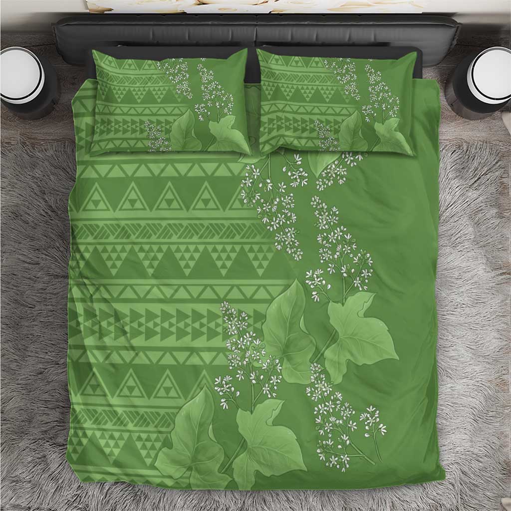 Hawaii Molokai Island Kukui Nut Flowers Bedding Set Tribal Kakau Pattern LT9 Green - Polynesian Pride
