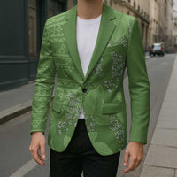 Hawaii Molokai Island Kukui Nut Flowers Blazer Tribal Kakau Pattern - Polynesian Pride