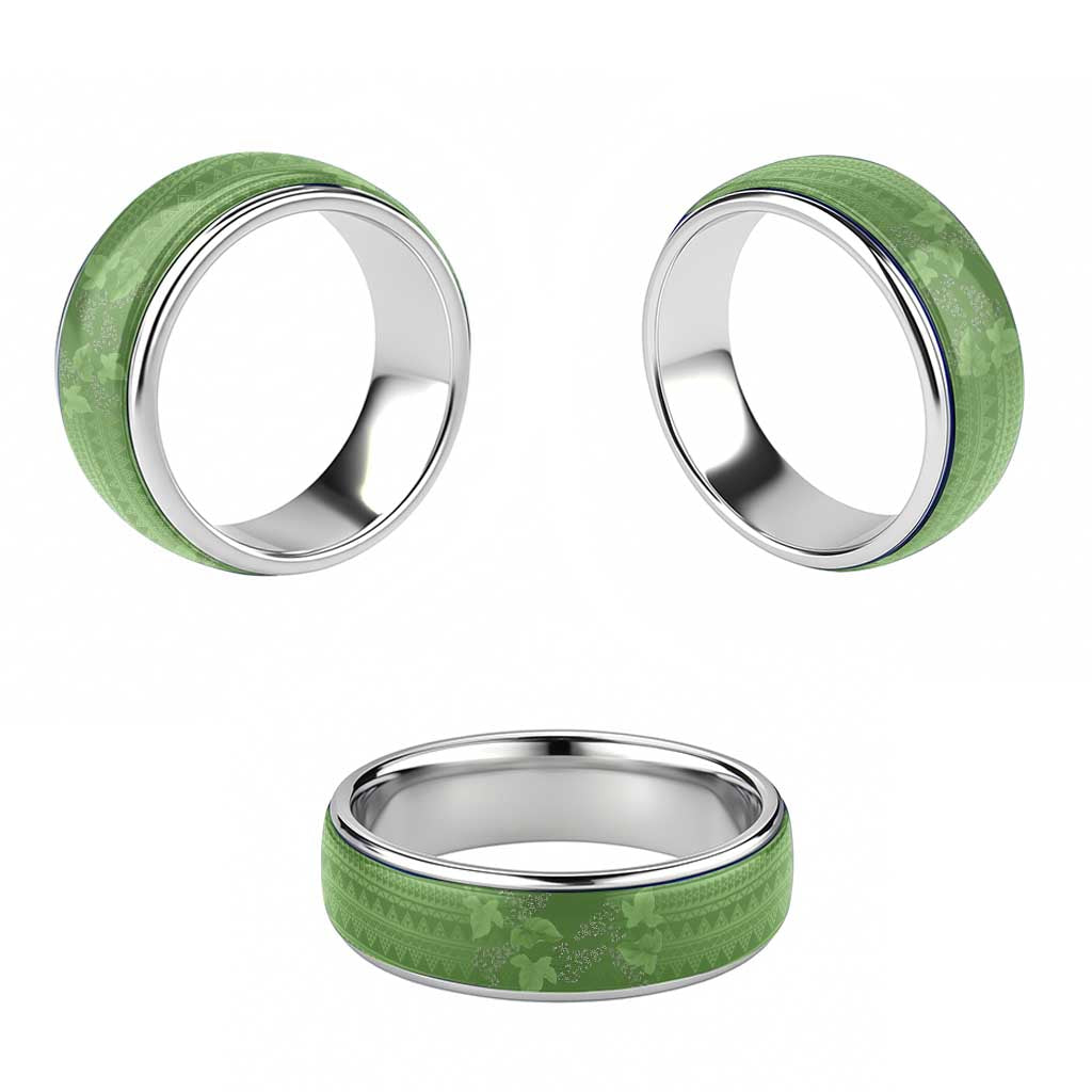 Hawaii Molokai Island Kukui Nut Flowers Classic Ring Tribal Kakau Pattern - Polynesian Pride