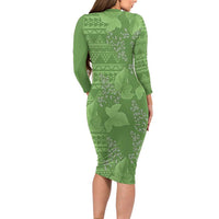 Hawaii Molokai Island Kukui Nut Flowers Family Matching Long Sleeve Bodycon Dress and Hawaiian Shirt Tribal Kakau Pattern LT9 - Polynesian Pride