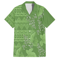 Hawaii Molokai Island Kukui Nut Flowers Family Matching Off The Shoulder Long Sleeve Dress and Hawaiian Shirt Tribal Kakau Pattern LT9 Dad's Shirt - Short Sleeve Green - Polynesian Pride