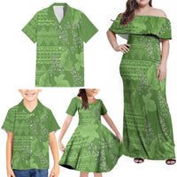 Hawaii Molokai Island Kukui Nut Flowers Family Matching Off Shoulder Maxi Dress and Hawaiian Shirt Tribal Kakau Pattern LT9 - Polynesian Pride