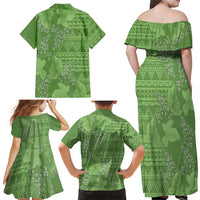Hawaii Molokai Island Kukui Nut Flowers Family Matching Off Shoulder Maxi Dress and Hawaiian Shirt Tribal Kakau Pattern LT9 - Polynesian Pride