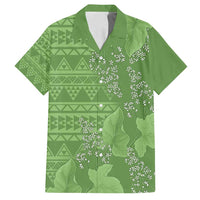 Hawaii Molokai Island Kukui Nut Flowers Family Matching Puletasi and Hawaiian Shirt Tribal Kakau Pattern LT9 Dad's Shirt - Short Sleeve Green - Polynesian Pride