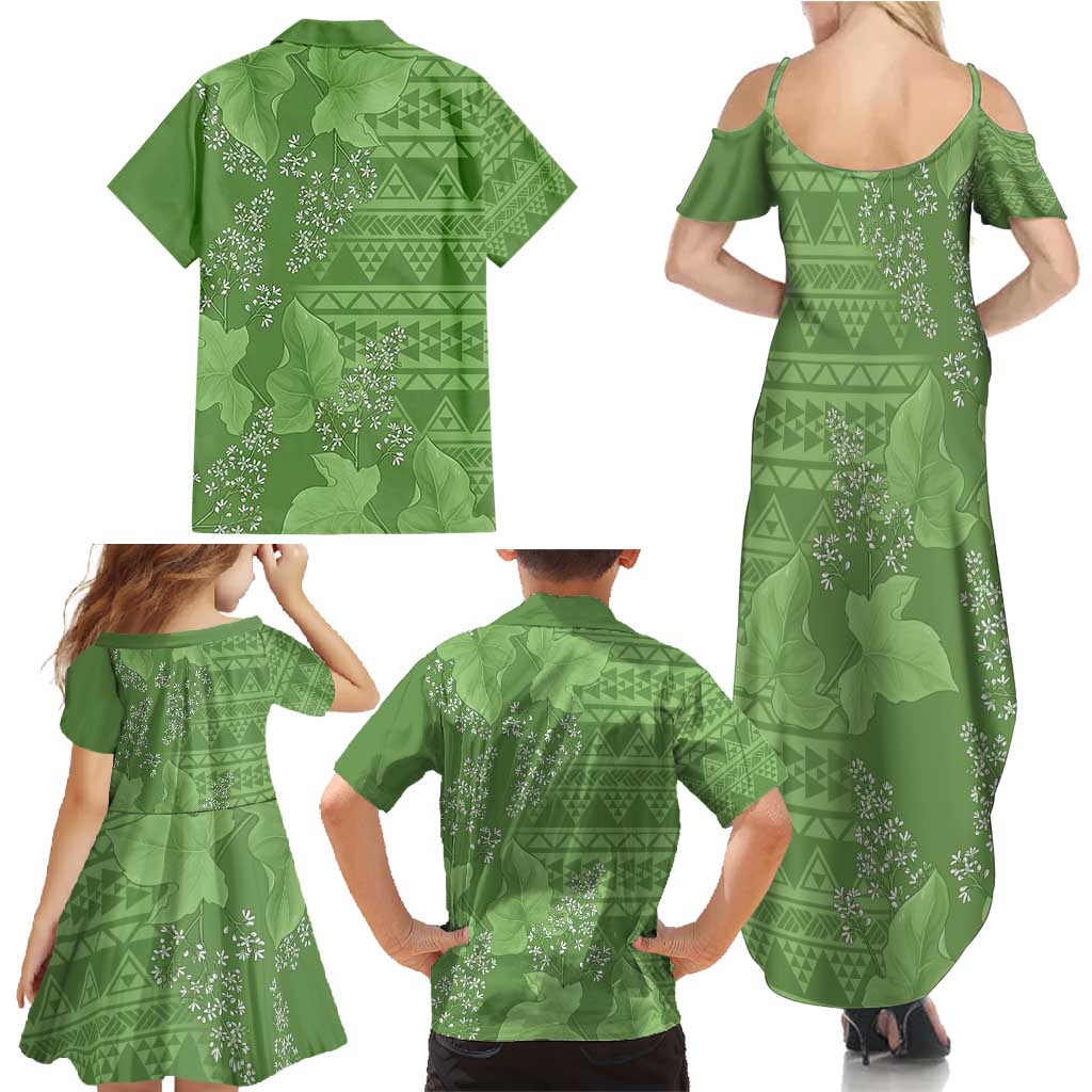 Hawaii Molokai Island Kukui Nut Flowers Family Matching Summer Maxi Dress and Hawaiian Shirt Tribal Kakau Pattern LT9 - Polynesian Pride